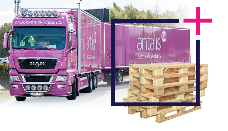 Antalis rosa lastbil och tompallar