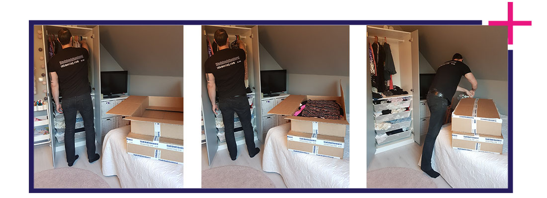 Person packar och försluter i lay flat-lösningen.